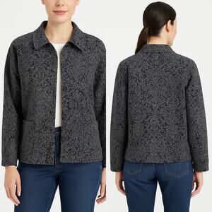 Croft & Barrow Jacket Women XL Black Gray Jacquard Button Front Pockets Casual